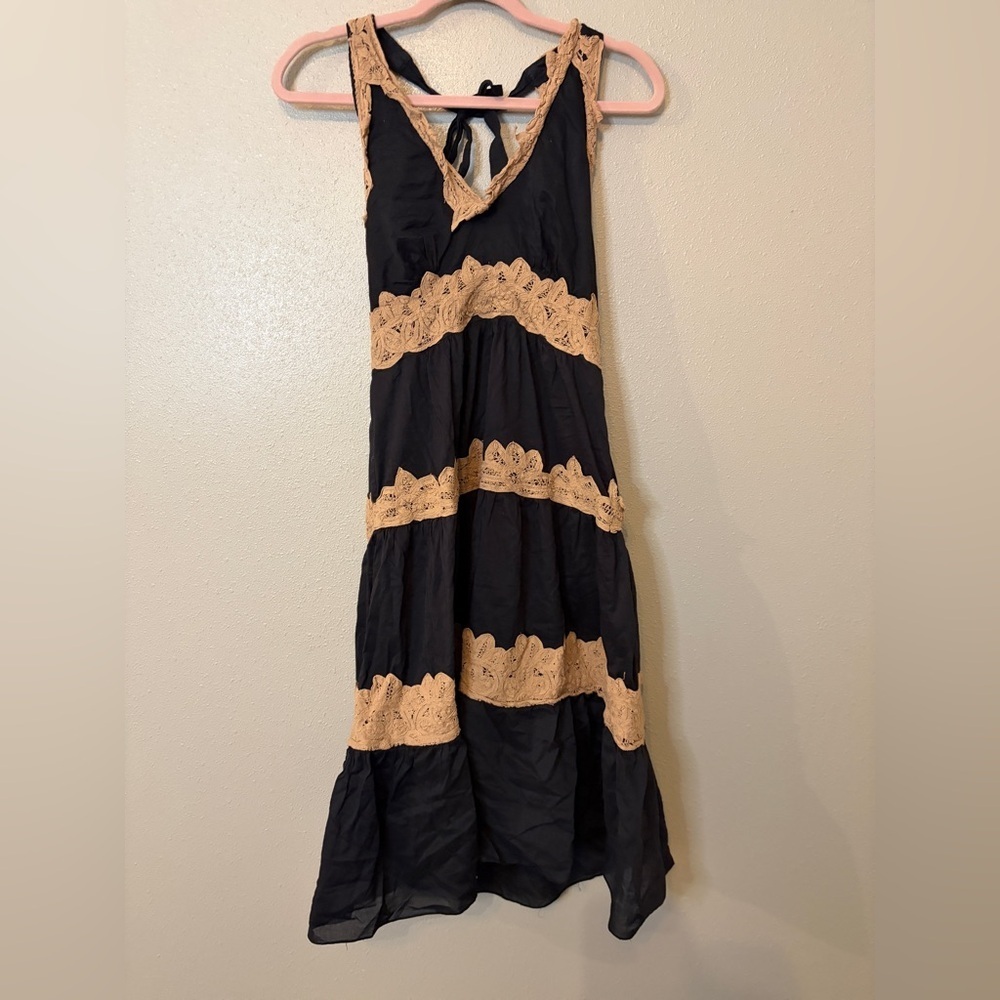 Vintage Y2K 90’s rare BCBG black brown lace halter mini dress cotton silk chic - Picture 4 of 11